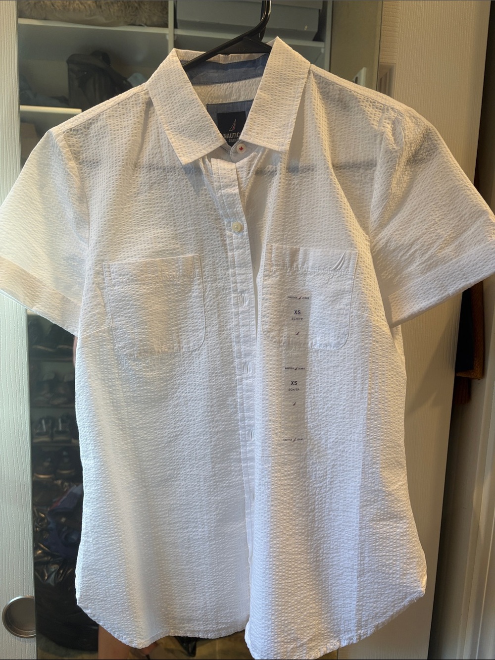 Nautica White Short-Sleeve Textured Button-Down Shirt